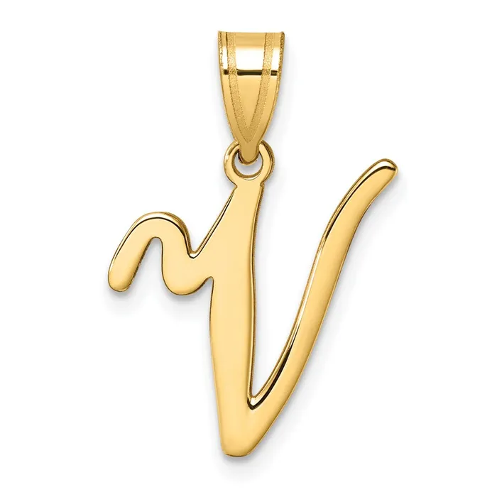 Necklaces TreasureFineJewelers 14k Yellow Gold Script Letter V Initial Pendant Necklaces TreasureFineJewelers 14k Yellow Gold Script Letter V Initial Pendant