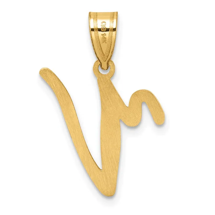 Necklaces TreasureFineJewelers 14k Yellow Gold Script Letter V Initial Pendant