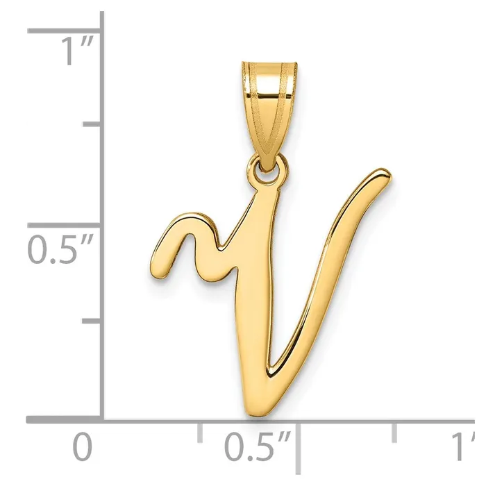 Necklaces TreasureFineJewelers 14k Yellow Gold Script Letter V Initial Pendant