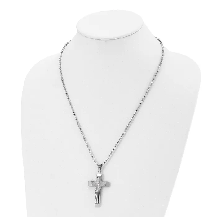Necklaces TreasureFineJewelers Chisel Stainless Steel Polished and Textured Starburst Cross Pendant on a 22 inch Ball Chain Necklace