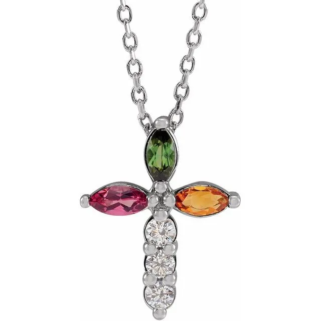 Necklaces TreasureFineJewelers Platinum MultiGemstone 110 CTW Diamond Cross 1618 Necklace Necklaces TreasureFineJewelers Platinum MultiGemstone 110 CTW Diamond Cross 1618 Necklace