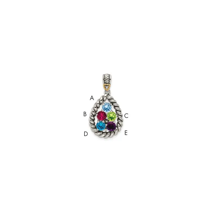 Necklaces TreasureFineJewelers Sterling Silver 14k Fivestone and Diamond Mothers Pendant Necklaces TreasureFineJewelers Sterling Silver 14k Fivestone and Diamond Mothers Pendant