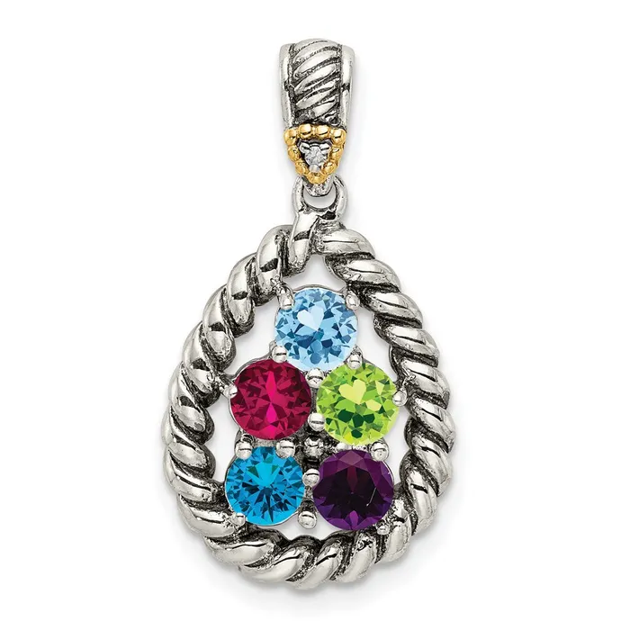 Necklaces TreasureFineJewelers Sterling Silver 14k Fivestone and Diamond Mothers Pendant