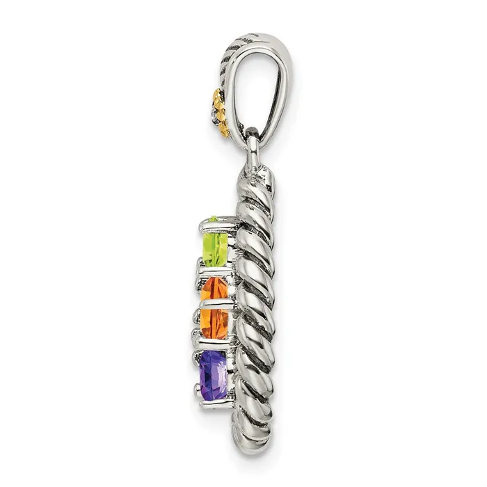 Necklaces TreasureFineJewelers Sterling Silver 14k Fivestone and Diamond Mothers Pendant