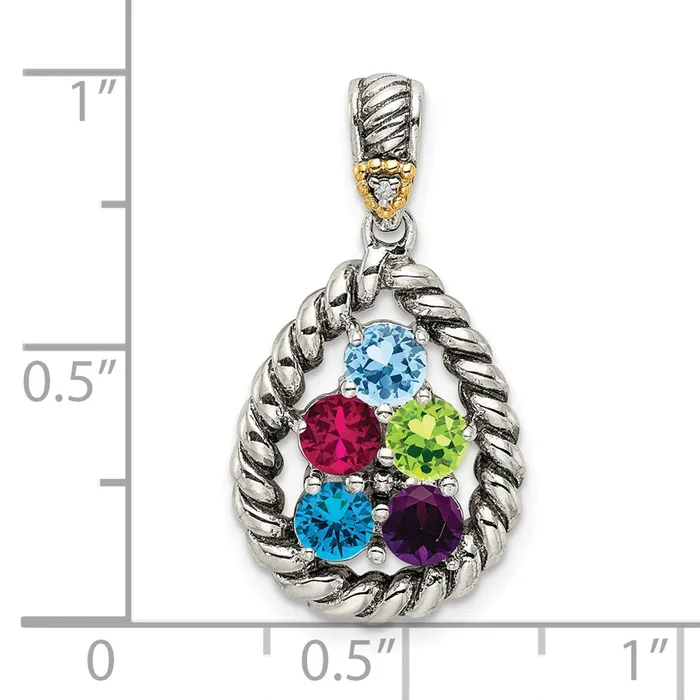 Necklaces TreasureFineJewelers Sterling Silver 14k Fivestone and Diamond Mothers Pendant