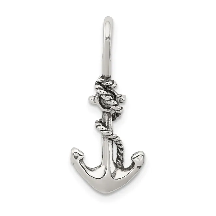 Necklaces TreasureFineJewelers Sterling Silver Antiqued Anchor and Rope Pendant Necklaces TreasureFineJewelers Sterling Silver Antiqued Anchor and Rope Pendant