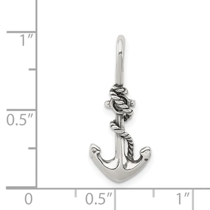 Necklaces TreasureFineJewelers Sterling Silver Antiqued Anchor and Rope Pendant
