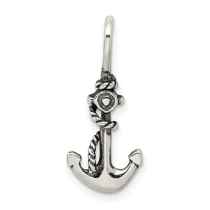 Necklaces TreasureFineJewelers Sterling Silver Antiqued Anchor and Rope Pendant