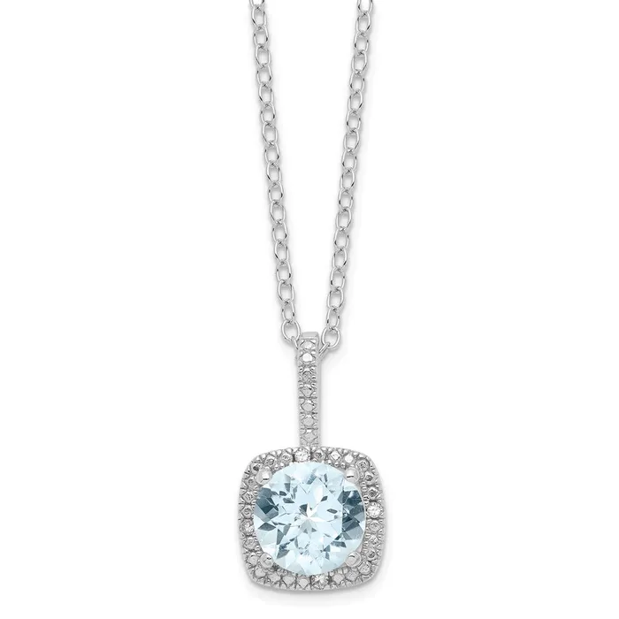 Necklaces TreasureFineJewelers Sterling Silver Aquamarine Diamond Necklace Necklaces TreasureFineJewelers Sterling Silver Aquamarine Diamond Necklace