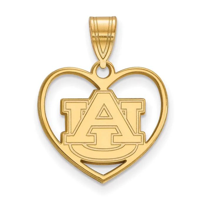 Necklaces TreasureFineJewelers Sterling Silver Goldplated Auburn University Heart Pendant Necklaces TreasureFineJewelers Sterling Silver Goldplated Auburn University Heart Pendant