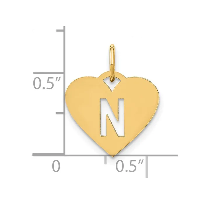 Necklaces TreasureFineJewelers Sterling Silver Goldplated Initial Letter N Heart Initial Charm