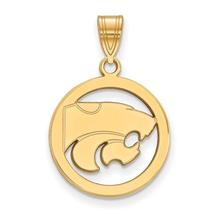 Necklaces TreasureFineJewelers Sterling Silver Goldplated Kansas State University Wildcat Medium Circle Pendant