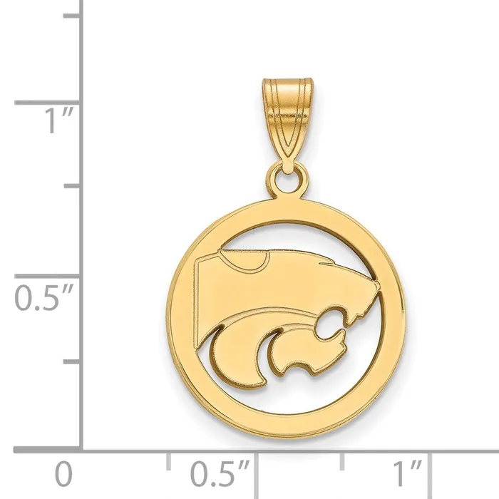 Necklaces TreasureFineJewelers Sterling Silver Goldplated Kansas State University Wildcat Medium Circle Pendant