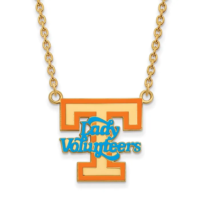 Necklaces TreasureFineJewelers Sterling Silver Goldplated University of Tennessee Lady Volunteers Large Enameled Pendant 18 inch Necklace Necklaces TreasureFineJewelers Sterling Silver Goldplated University of Tennessee Lady Volunteers Large Enameled Pendant 18 inch Necklace