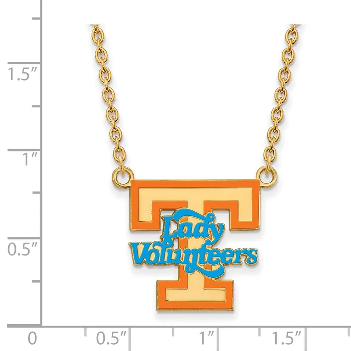 Necklaces TreasureFineJewelers Sterling Silver Goldplated University of Tennessee Lady Volunteers Large Enameled Pendant 18 inch Necklace
