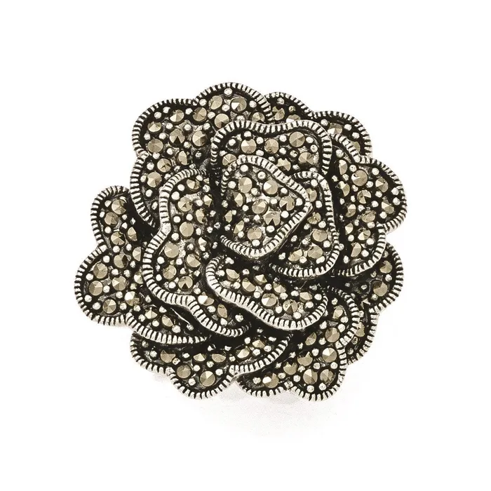 Necklaces TreasureFineJewelers Sterling Silver Marcasite Flower Pendant