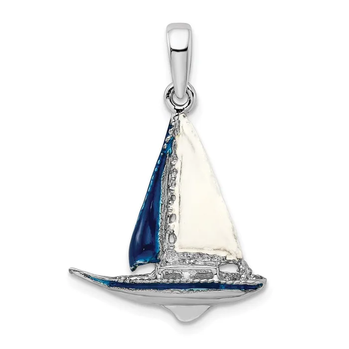 Necklaces TreasureFineJewelers Sterling Silver Polished 3D Enameled Sailboat Pendant Necklaces TreasureFineJewelers Sterling Silver Polished 3D Enameled Sailboat Pendant