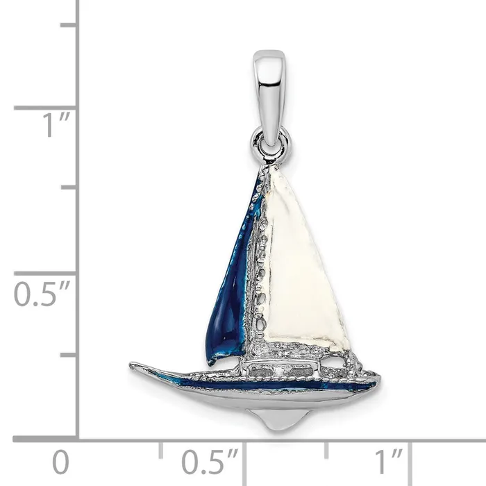 Necklaces TreasureFineJewelers Sterling Silver Polished 3D Enameled Sailboat Pendant
