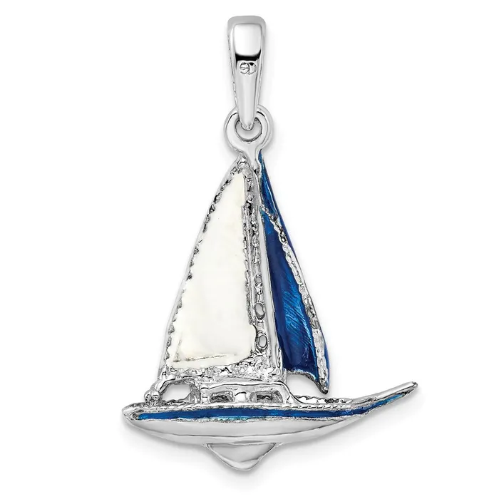 Necklaces TreasureFineJewelers Sterling Silver Polished 3D Enameled Sailboat Pendant