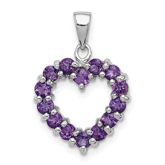 Necklaces TreasureFineJewelers Sterling Silver Rhodium Plated Amethyst Heart Pendant Necklaces TreasureFineJewelers Sterling Silver Rhodium Plated Amethyst Heart Pendant