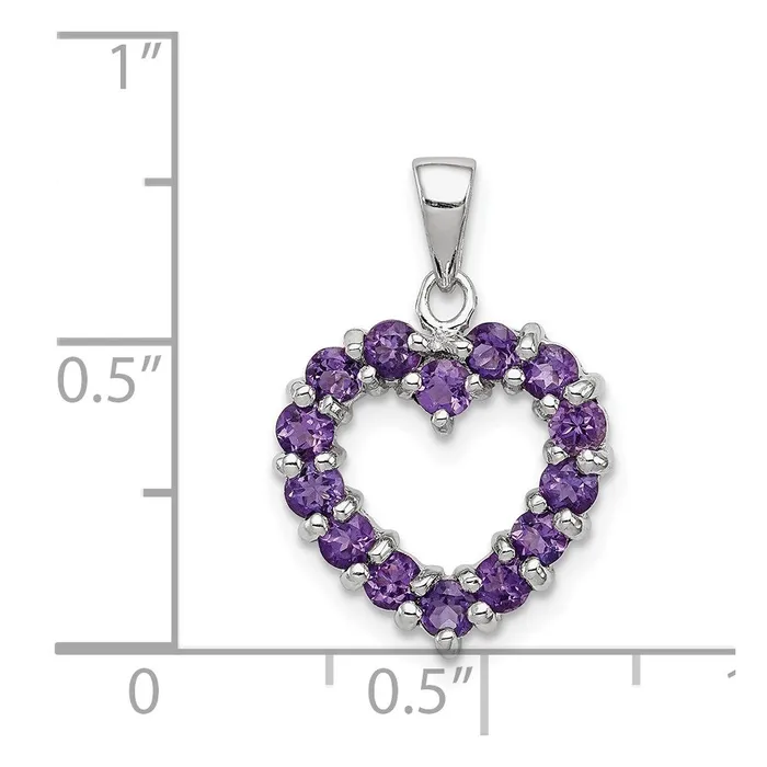 Necklaces TreasureFineJewelers Sterling Silver Rhodium Plated Amethyst Heart Pendant