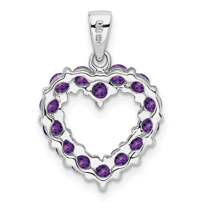 Necklaces TreasureFineJewelers Sterling Silver Rhodium Plated Amethyst Heart Pendant
