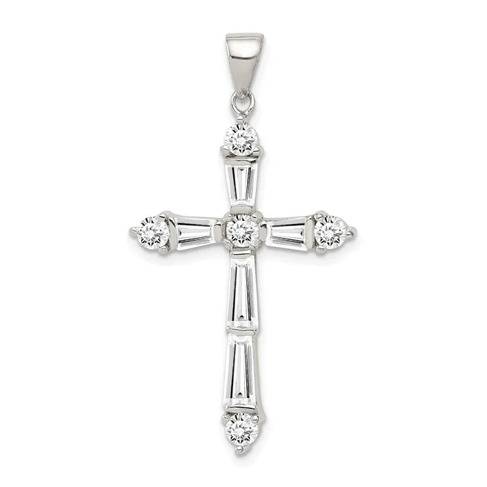 Necklaces TreasureFineJewelers Sterling Silver Rhodiumplated CZ Cross Pendant Necklaces TreasureFineJewelers Sterling Silver Rhodiumplated CZ Cross Pendant