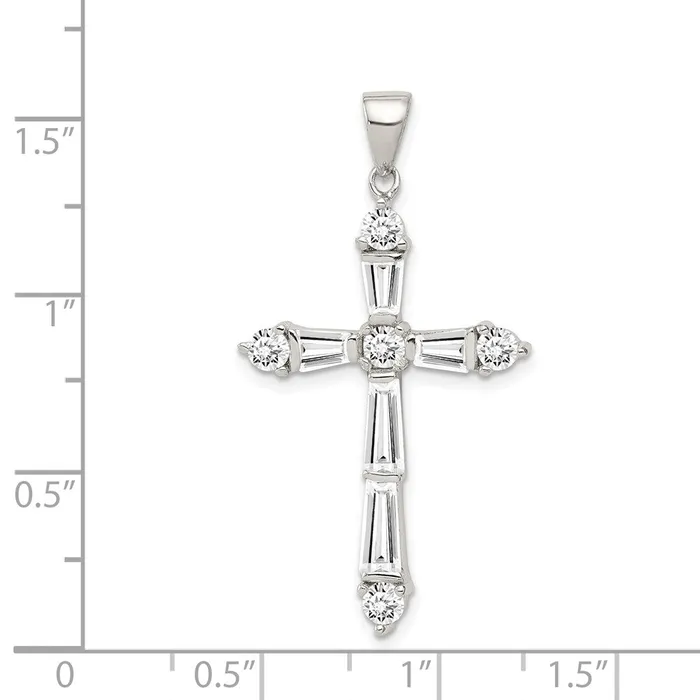 Necklaces TreasureFineJewelers Sterling Silver Rhodiumplated CZ Cross Pendant