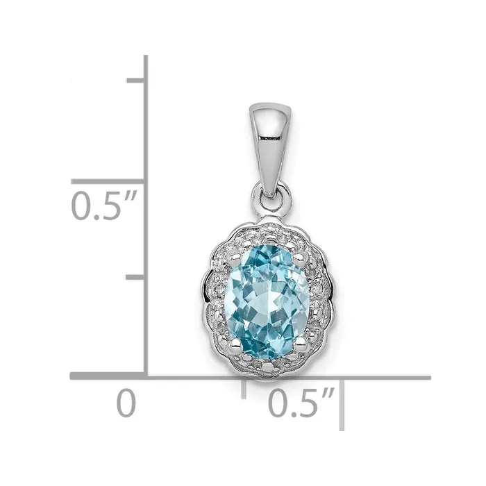 Necklaces TreasureFineJewelers Sterling Silver Rhodium Plated Diamond Light Swiss BT Oval Pendant
