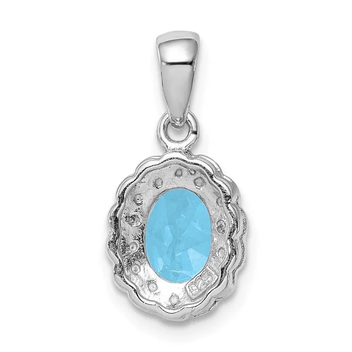Necklaces TreasureFineJewelers Sterling Silver Rhodium Plated Diamond Light Swiss BT Oval Pendant