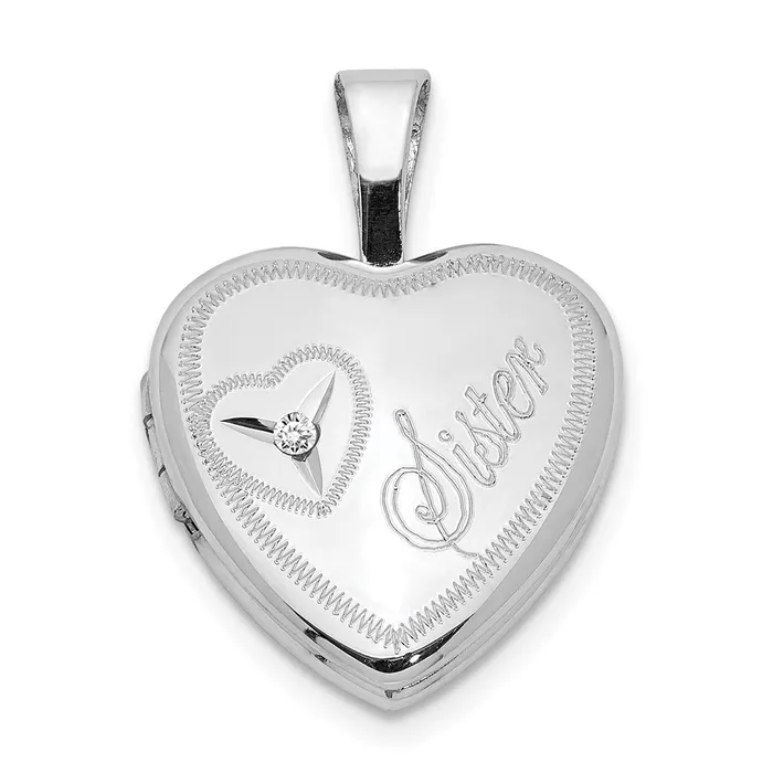 Necklaces TreasureFineJewelers Sterling Silver Rhodiumplated Diamond Sister Heart 12mm Heart Locket Necklaces TreasureFineJewelers Sterling Silver Rhodiumplated Diamond Sister Heart 12mm Heart Locket