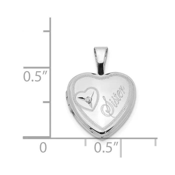 Necklaces TreasureFineJewelers Sterling Silver Rhodiumplated Diamond Sister Heart 12mm Heart Locket