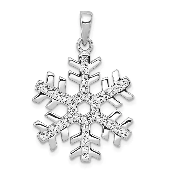 Necklaces TreasureFineJewelers Sterling Silver Rhodium Plated Stellux Crystal Snowflake Pendant Necklaces TreasureFineJewelers Sterling Silver Rhodium Plated Stellux Crystal Snowflake Pendant