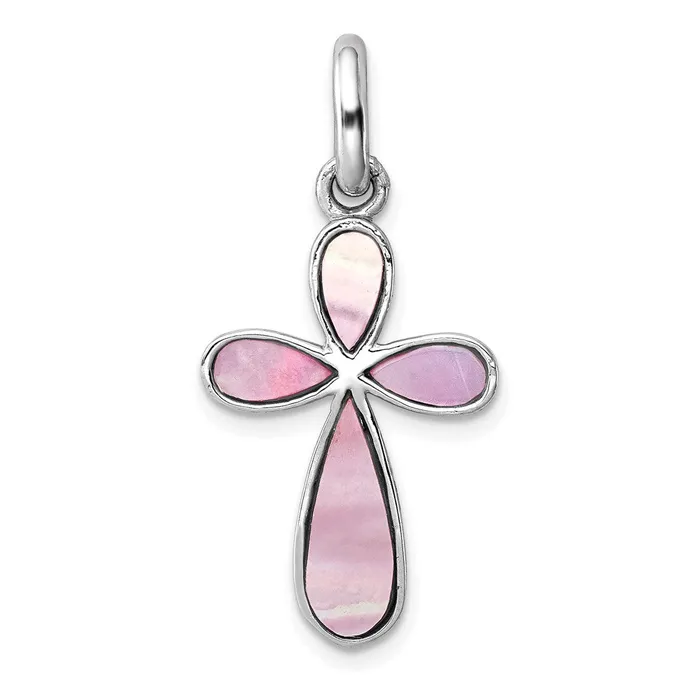 Necklaces TreasureFineJewelers Sterling Silver RhodiumplatedPink Mother of Pearl Cross Pendant Necklaces TreasureFineJewelers Sterling Silver RhodiumplatedPink Mother of Pearl Cross Pendant