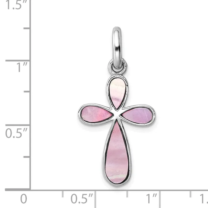 Necklaces TreasureFineJewelers Sterling Silver RhodiumplatedPink Mother of Pearl Cross Pendant