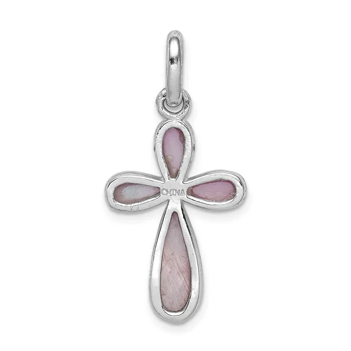 Necklaces TreasureFineJewelers Sterling Silver RhodiumplatedPink Mother of Pearl Cross Pendant