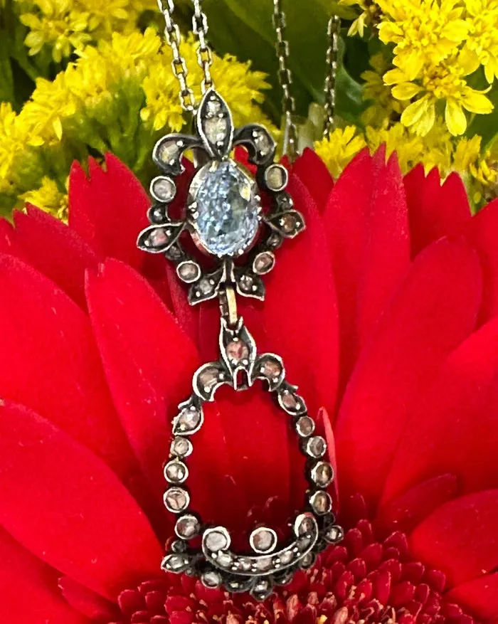 ONeills Estate Jewelry Necklaces Sterling Silver Gold Pendant with Rose Cut Diamonds 23000306 ONeills Estate Jewelry Necklaces Sterling Silver Gold Pendant with Rose Cut Diamonds 23000306