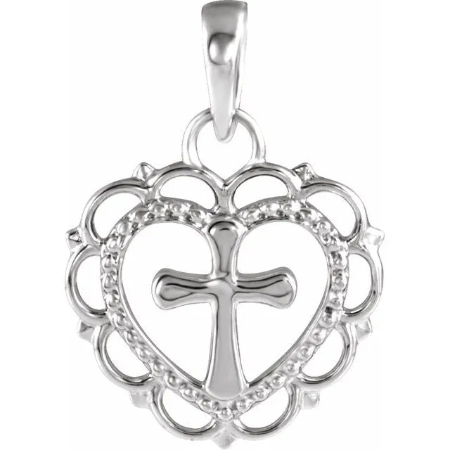 Platinum Youth Heart with Cross Pendant TreasureFineJewelers Necklaces