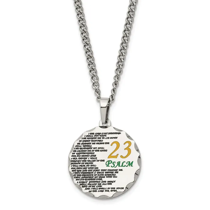 Stainless Steel Polished Acid Etched Psalm 23 24in Necklace TreasureFineJewelers Necklaces Stainless Steel Polished Acid Etched Psalm 23 24in Necklace TreasureFineJewelers Necklaces