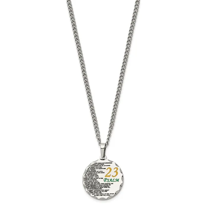 Stainless Steel Polished Acid Etched Psalm 23 24in Necklace TreasureFineJewelers Necklaces