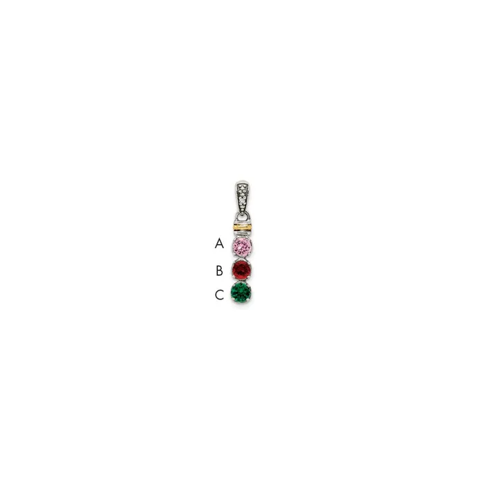 Sterling Silver 14k Threestone and Diamond Mothers Pendant TreasureFineJewelers Necklaces Sterling Silver 14k Threestone and Diamond Mothers Pendant TreasureFineJewelers Necklaces