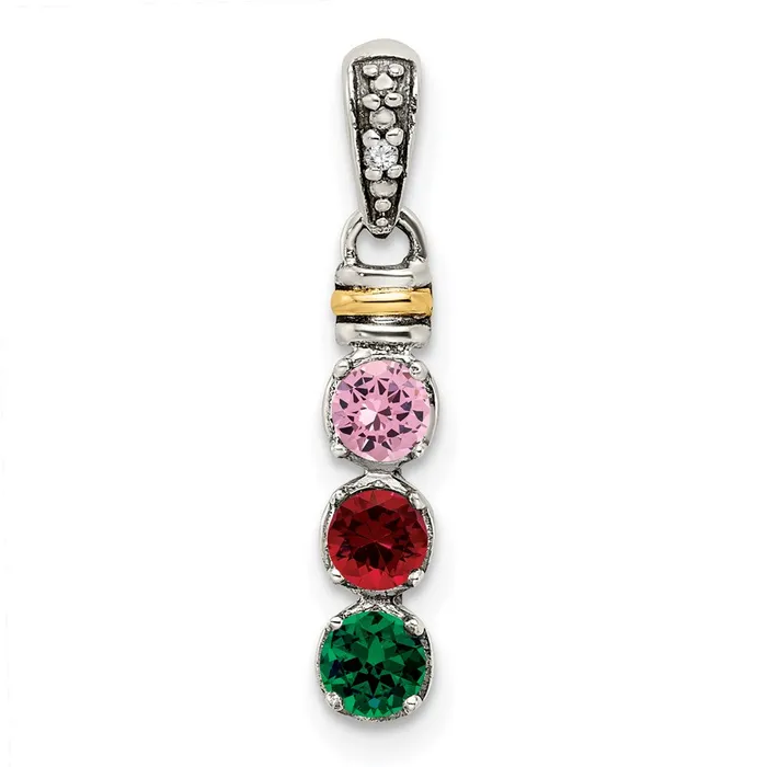 Sterling Silver 14k Threestone and Diamond Mothers Pendant TreasureFineJewelers Necklaces