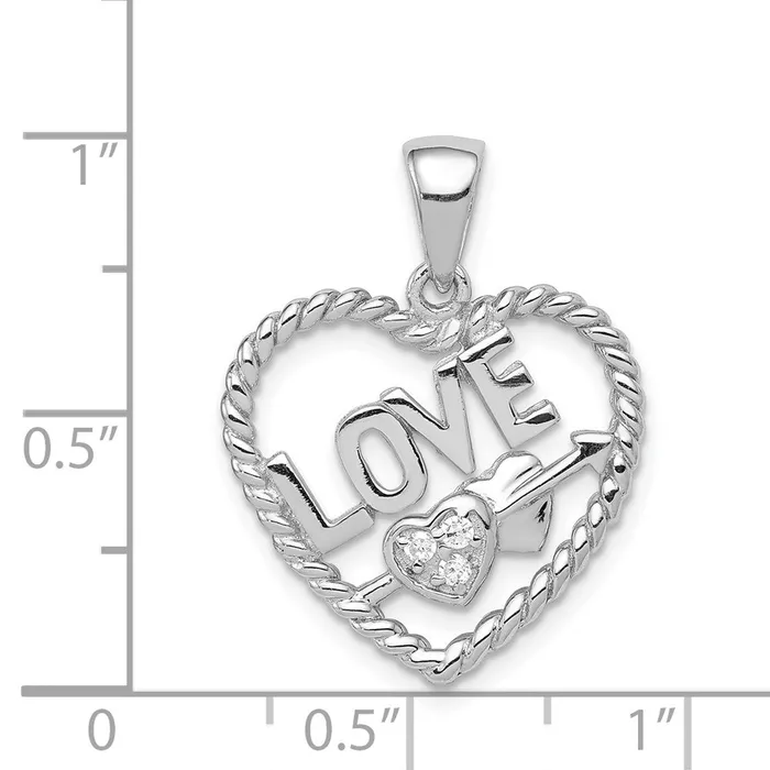 Sterling Silver CZ Love Heart Pendant TreasureFineJewelers Necklaces