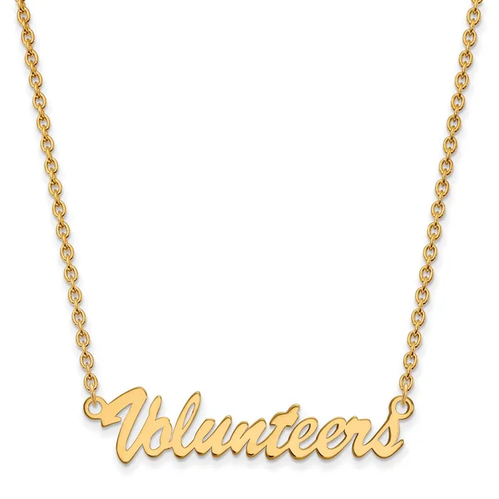 Sterling Silver Goldplated University of Tennessee Volunteers Script Medium Pendant 18 inch Necklace TreasureFineJewelers Necklaces Sterling Silver Goldplated University of Tennessee Volunteers Script Medium Pendant 18 inch Necklace TreasureFineJewelers Necklaces
