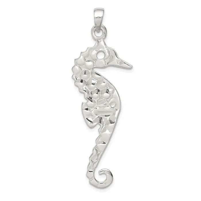 Sterling Silver Hammered Polished Seahorse Pendant TreasureFineJewelers Necklaces