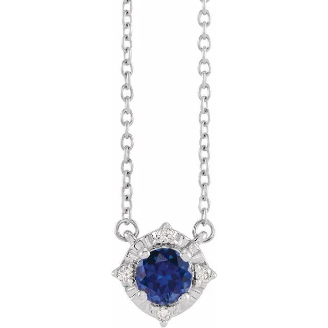 Sterling Silver LabGrown Blue Sapphire 04 CTW Natural Diamond HaloStyle 18 Necklace TreasureFineJewelers Necklaces Sterling Silver LabGrown Blue Sapphire 04 CTW Natural Diamond HaloStyle 18 Necklace TreasureFineJewelers Necklaces