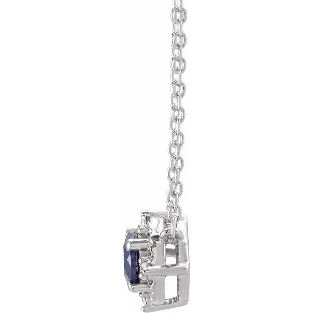 Sterling Silver LabGrown Blue Sapphire 04 CTW Natural Diamond HaloStyle 18 Necklace TreasureFineJewelers Necklaces