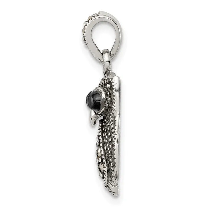Sterling Silver Marcasite and Black Agate Owl Pendant TreasureFineJewelers Necklaces