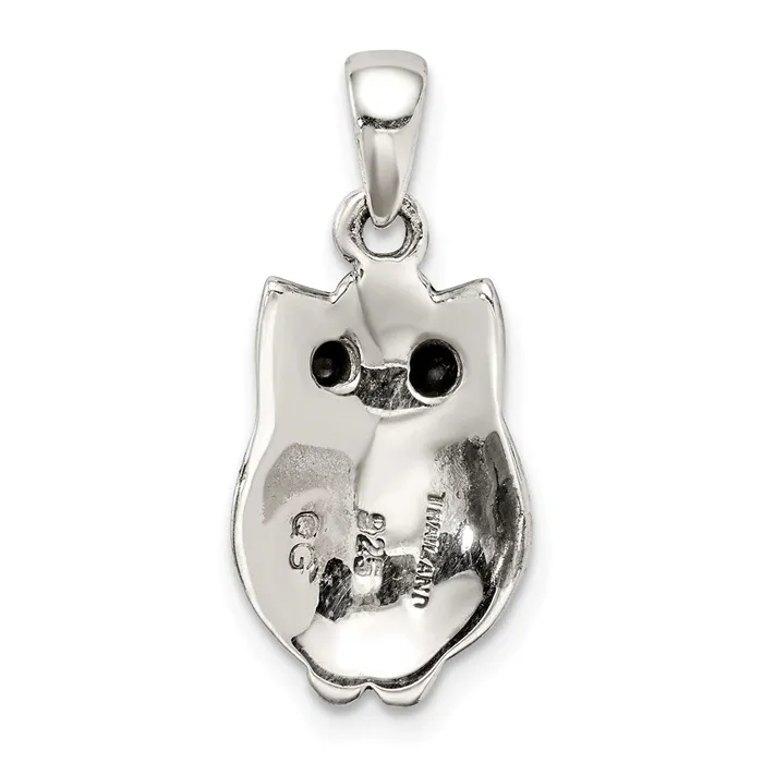 Sterling Silver Marcasite and Black Agate Owl Pendant TreasureFineJewelers Necklaces