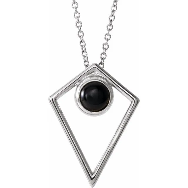 Sterling Silver Natural Black Onyx Cabochon Pyramid 1618 Necklace TreasureFineJewelers Necklaces Sterling Silver Natural Black Onyx Cabochon Pyramid 1618 Necklace TreasureFineJewelers Necklaces